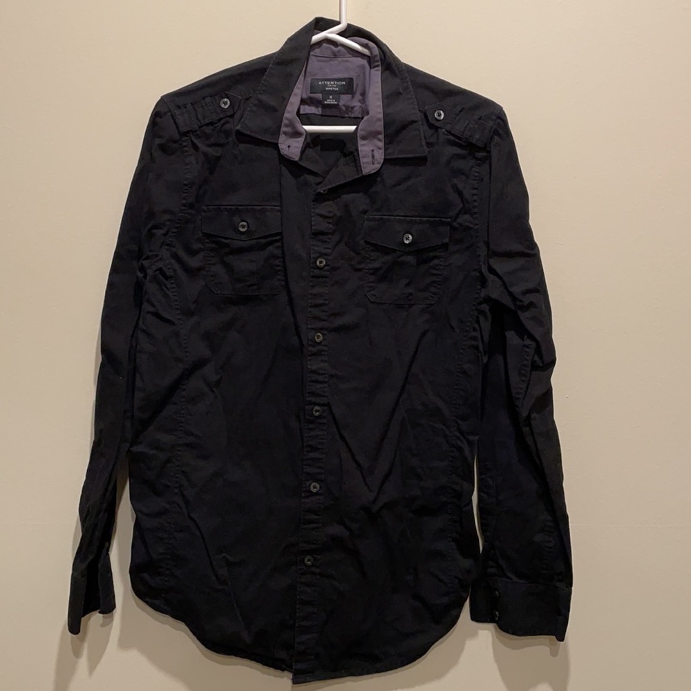 Men’s Attention Stretch Button Down Shirt in Black, Medium